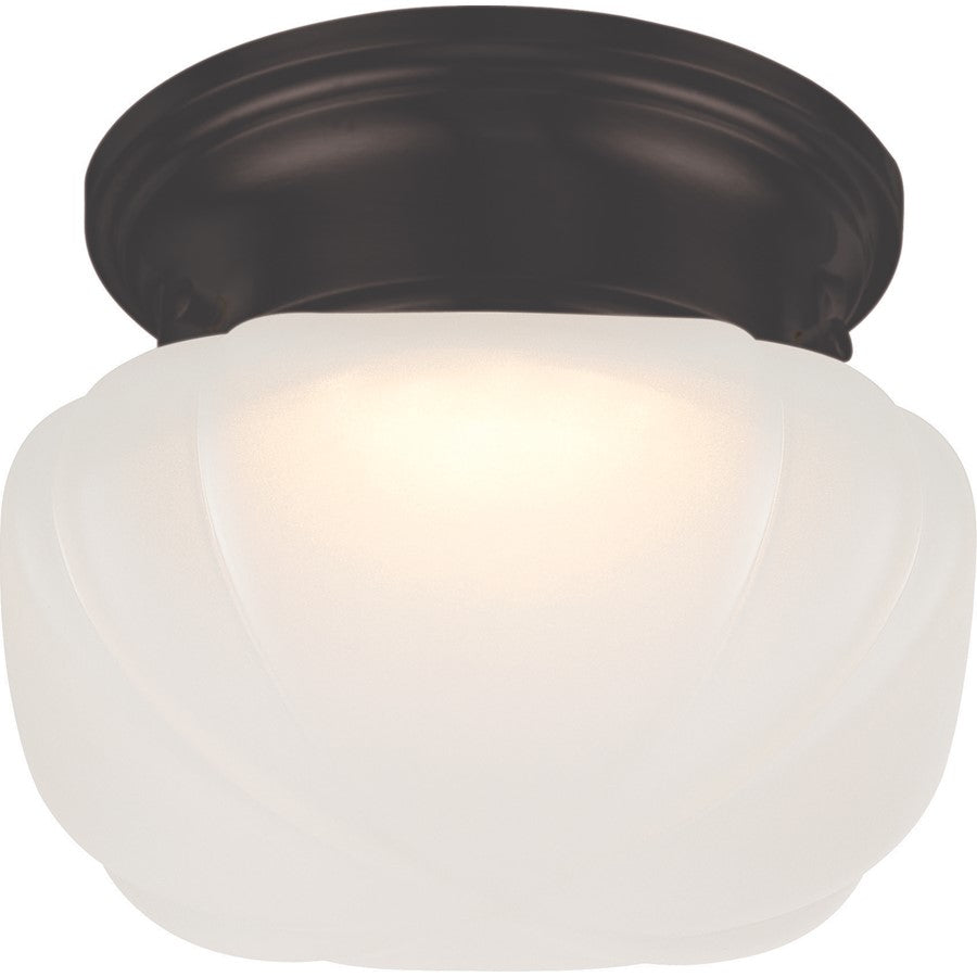 Nuvo Lighting Bogie 6.25in 1-Light LED Flush Mount | Transitional Aged Bronze and Frosted Glass | Hallway & Bathroom | 6.25 x 6.25 x 4.62 in | Model 62-713