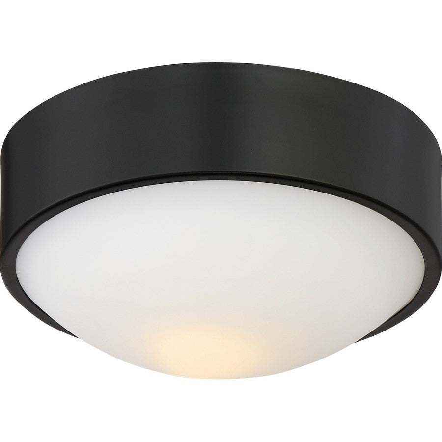 Nuvo Lighting Perk 9in 1-Light Flush Mount | Transitional Aged Bronze and White Glass | Bedroom & Hallway | 9 x 9 x 3.94 in | Model 62-773
