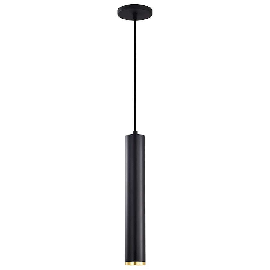 Nuvo Lighting Century 16in 1-Light LED Pendant | Contemporary Matte Black and Brushed Brass Aluminum with Clear Acrylic Lens | Kitchen | Model 62-818
