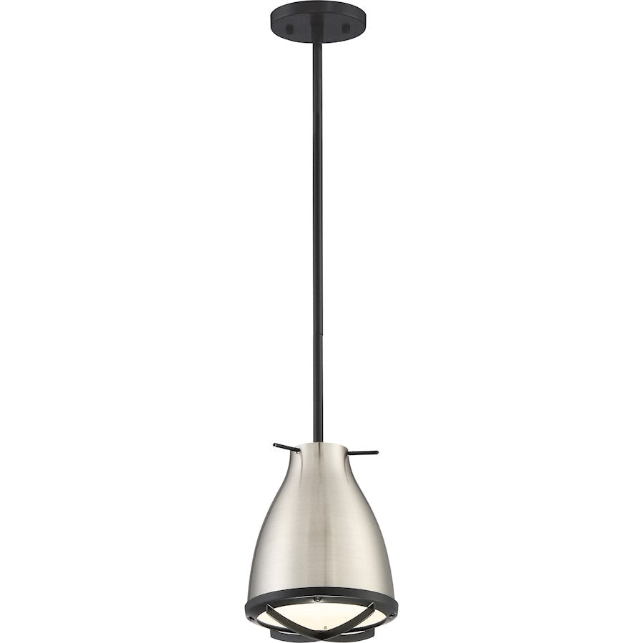 Nuvo Lighting Thrust 9in 1-Light LED Pendant | Modern Brushed Nickel and White Accent | Kitchen Island & Dining Room | 950 Lumens, 3000K | Model 62-861