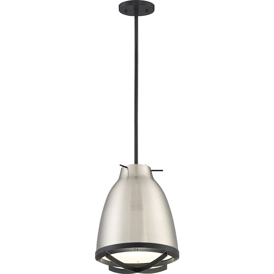 Nuvo Lighting Thrust 14.5in 1-Light LED Pendant | Modern Brushed Nickel and White Accent | Kitchen Island & Dining Room | 1190 Lumens | Model 62-862