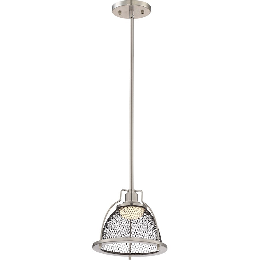 Nuvo Lighting Tex 1-Light Small LED Pendant | Industrial Brushed Nickel and Black Mesh | Kitchen Island & Dining Room | 950 Lumens, 3000K | Model 62-881