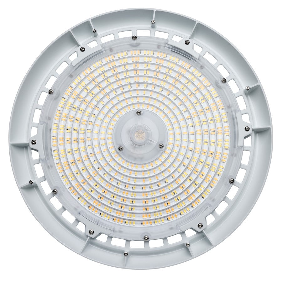 Nuvo Lighting 65-813 13in Round LED High Bay | White Utility Die-Cast Aluminum | Commercial Warehouse & Garage | 150W-200W Selectable | Model 65-813