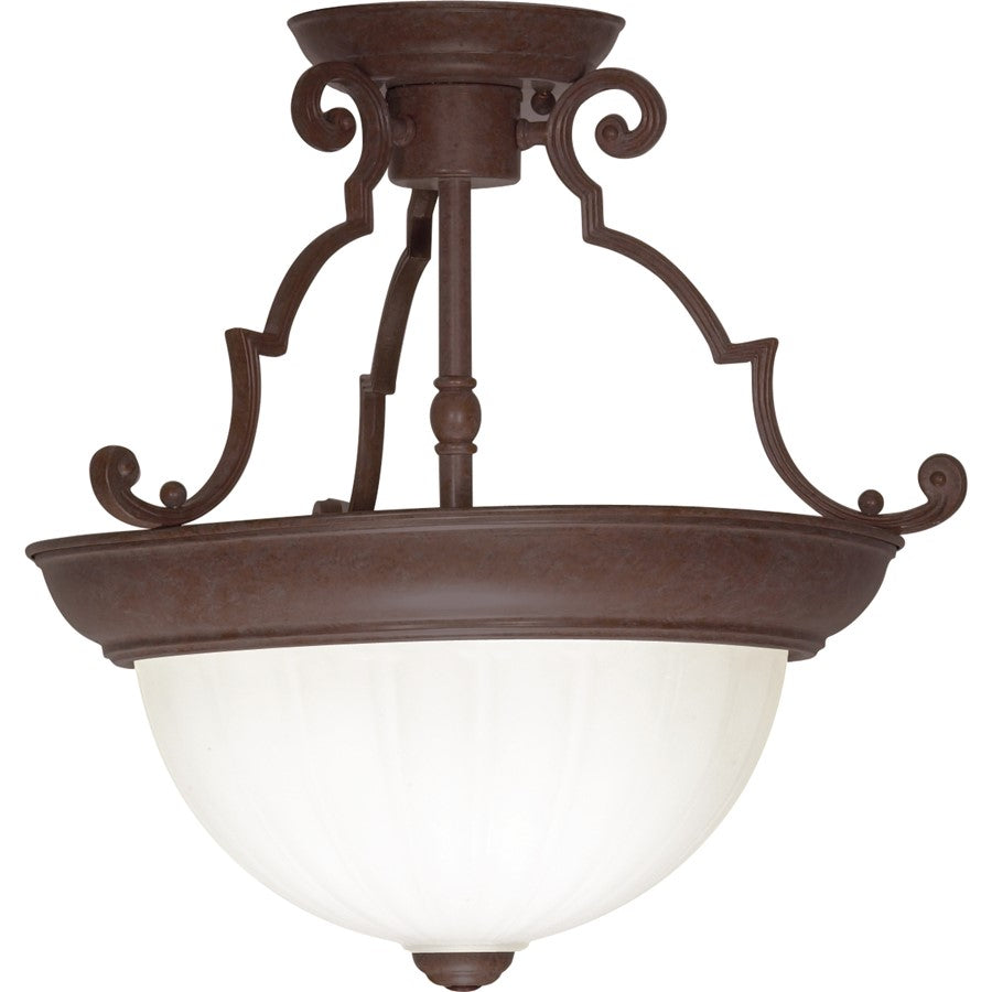 Nuvo SF76-436 13in 2-Light Semi-Flush Dome | Traditional Old Bronze and Frosted Melon Glass | Entryway & Hallway | 13 x 13 x 13 in | Model SF76-436