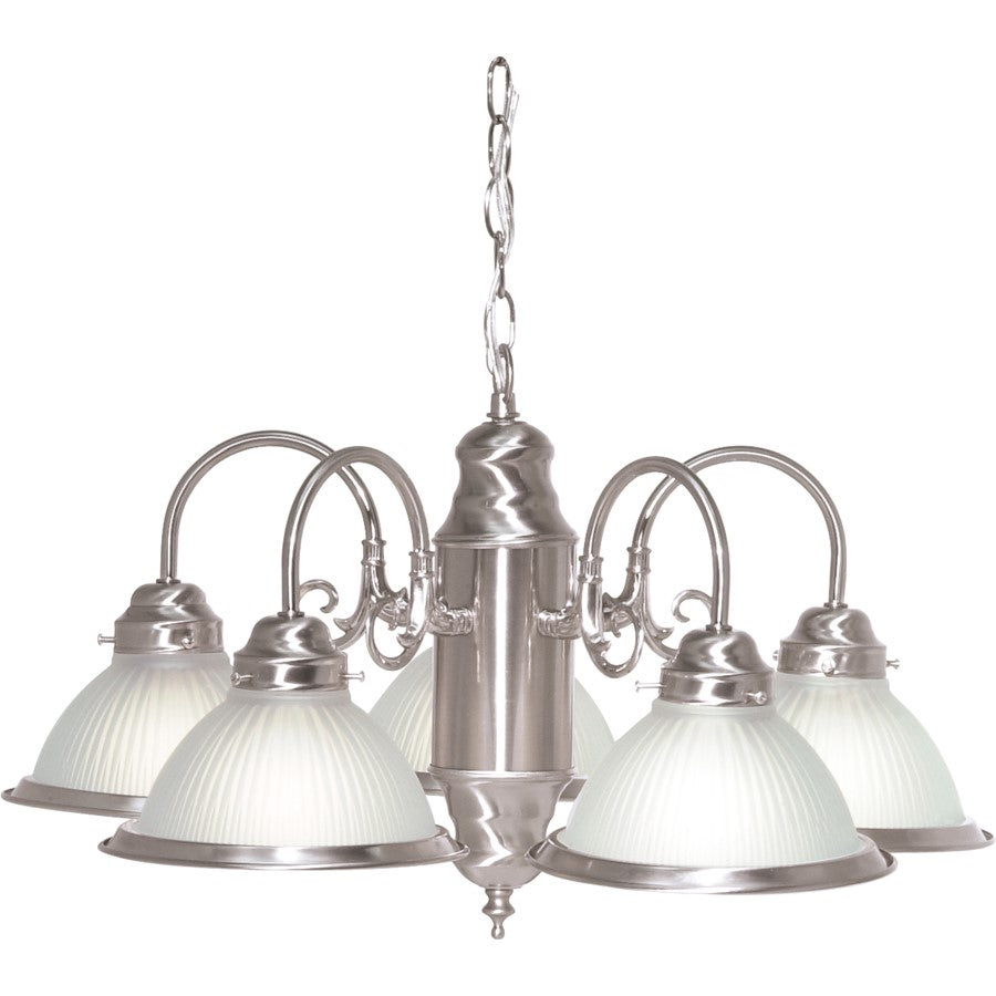Nuvo 5-Light 22in Chandelier | Traditional Brushed Nickel and Frosted Ribbed Glass | Kitchen Island & Dining Room | 22 x 22 x 18 in | Model SF76-695