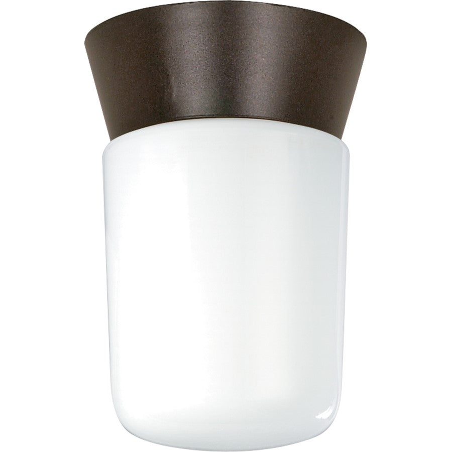 Nuvo SF77 8in 1-Light Outdoor Flush Mount | Traditional Bronzotic and White Glass | Covered Patio & Entryway | 4.25 x 8 in | Model SF77-156