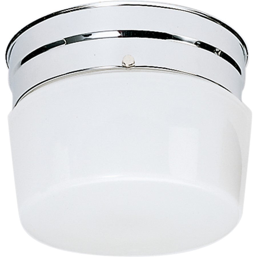 Nuvo 6in 1-Light Flush Mount | Traditional Polished Chrome and White Glass Drum | Hallway & Bathroom | 6 x 6 x 5 in | Model SF77-342