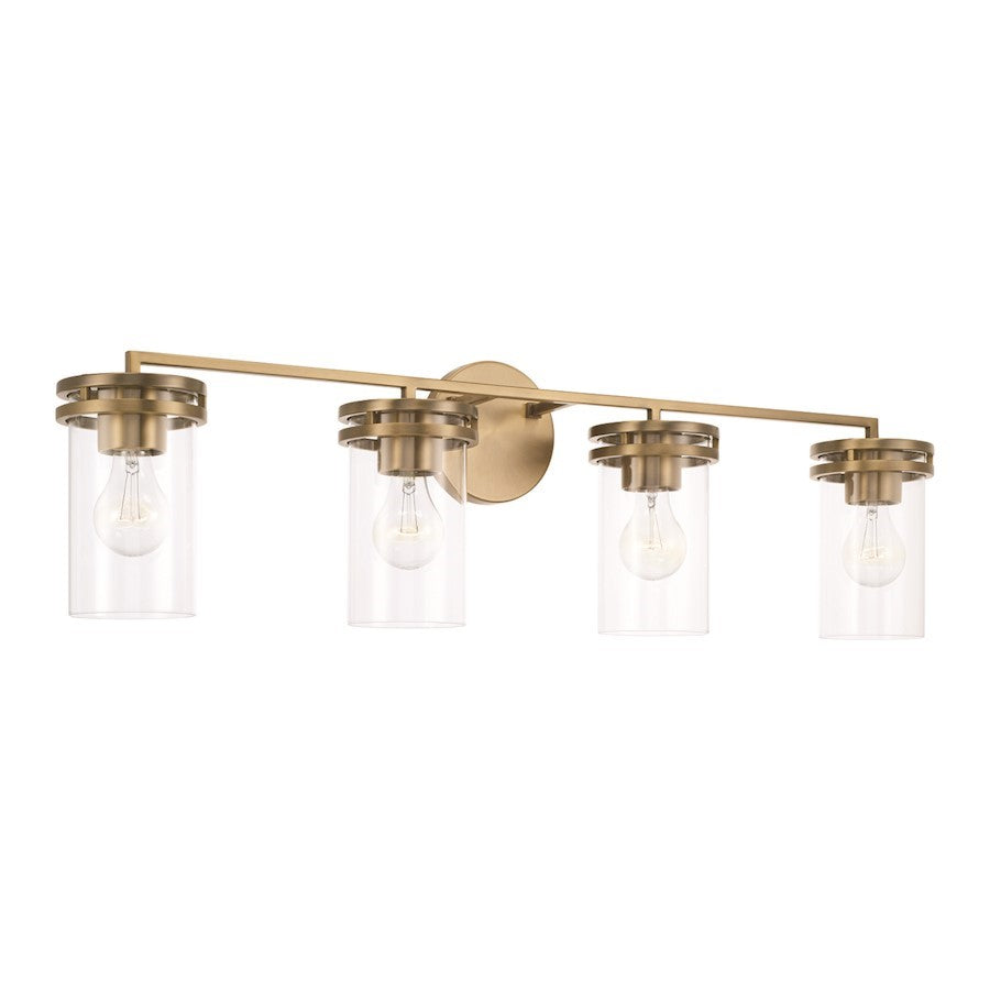 OPEN BOX: HomePlace Lighting Fuller 4 Light Vanity, Brass/Clear - CL148741AD-539