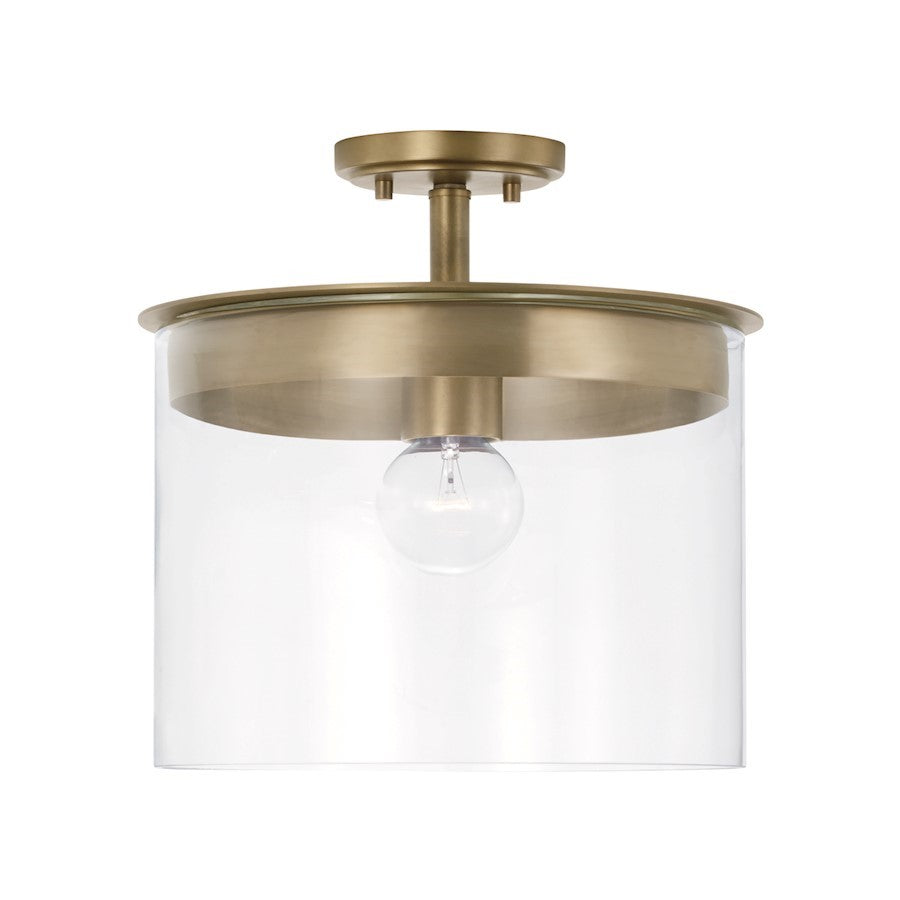 OPEN BOX: Capital Lighting Mason 1 Light 13" Semi Flush, Brass/Clear - 246812AD