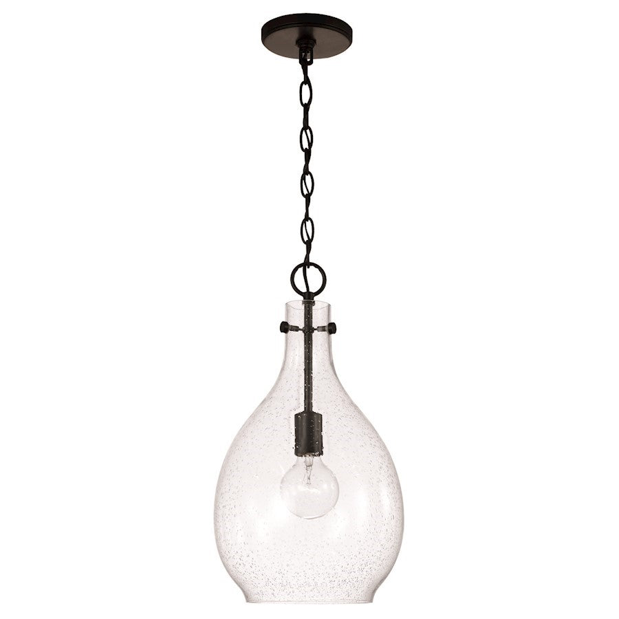 OPEN BOX: HomePlace Brentwood 1 Light Pendant, Black/Clear Seeded