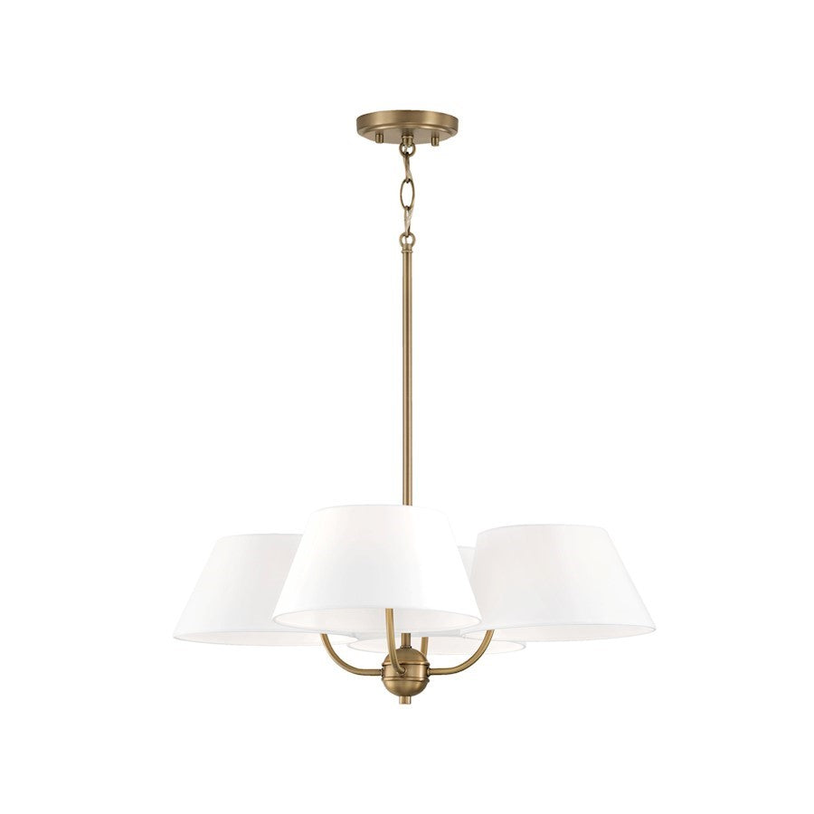 OPEN BOX: Capital Welsley 4 Light Chandelier, Brass/White Fabric - 450441AD