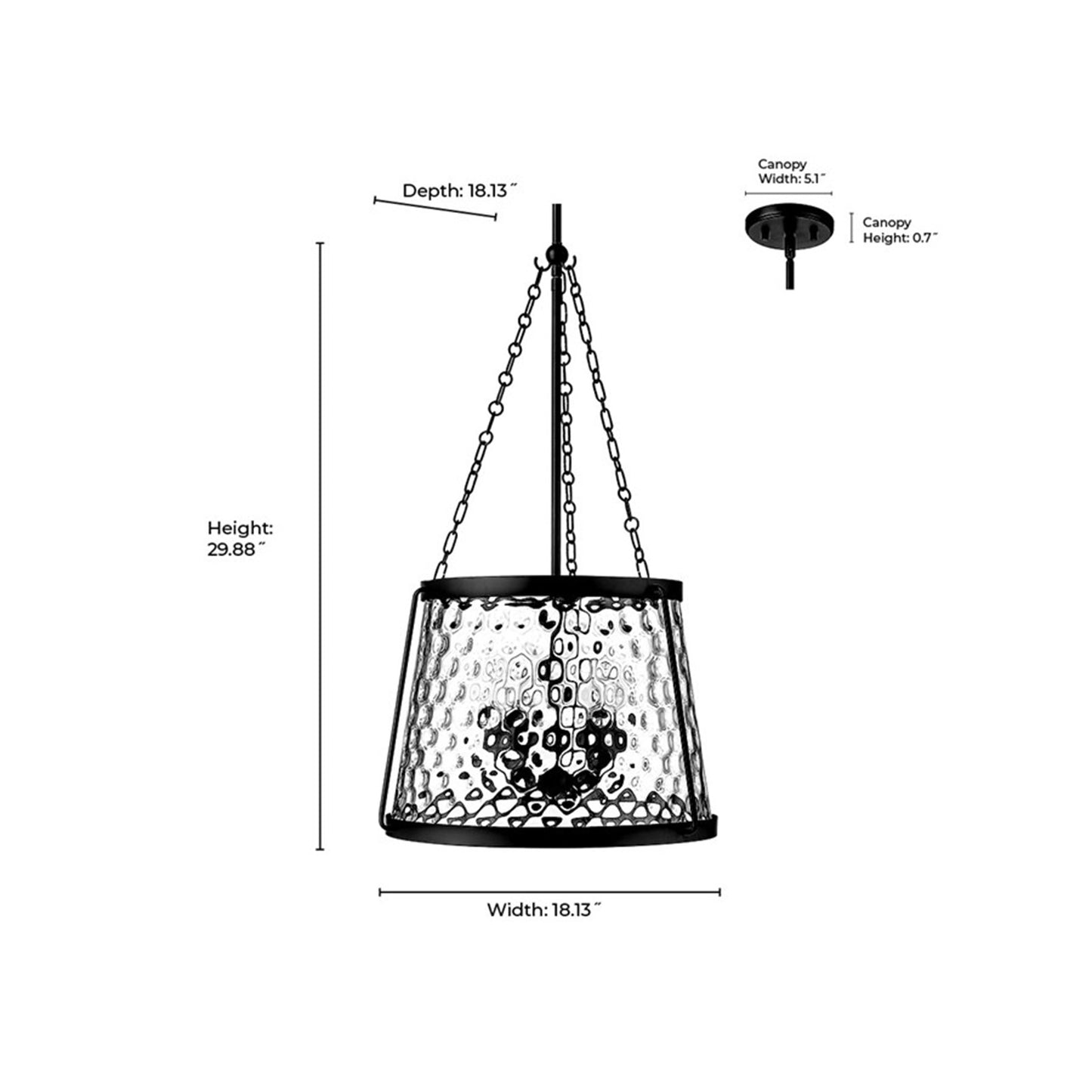 OPEN BOX: Millennium Lighting Adabella 18in 5-Light Pendant | Vintage Brass and Clear Hammered Glass | Kitchen Island & Dining Room | Model MN20405-VB