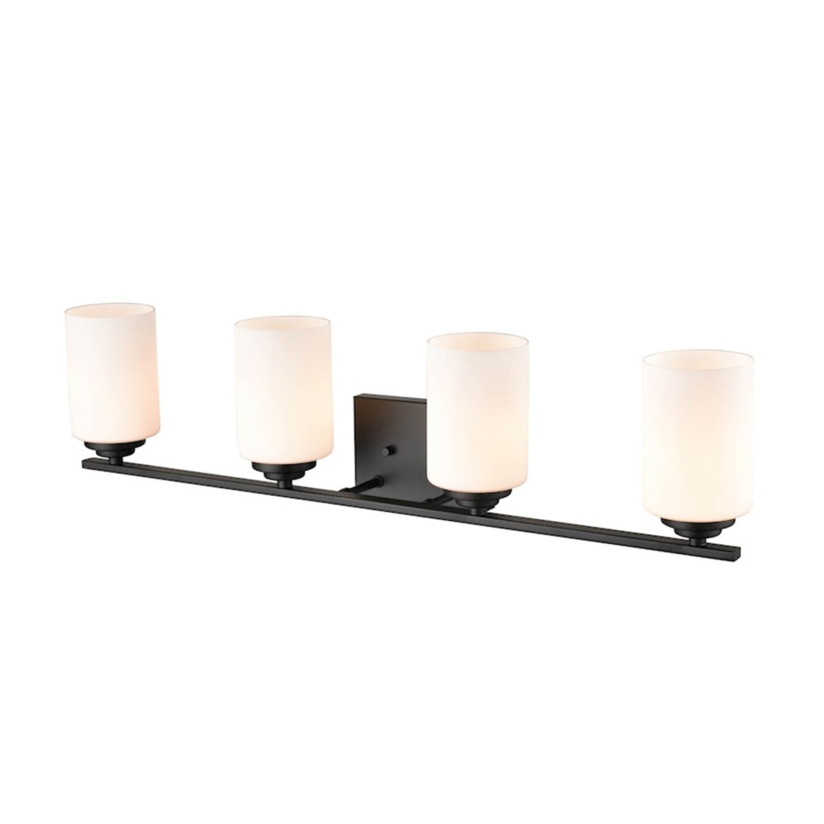 OPEN BOX ITEM: Millennium Lighting 4-Light Vanity Light | Modern Matte Black and Etched White Glass | Bathroom Vanity & Powder Room | 31.12 x 7.88 in | Model MN3184-MB