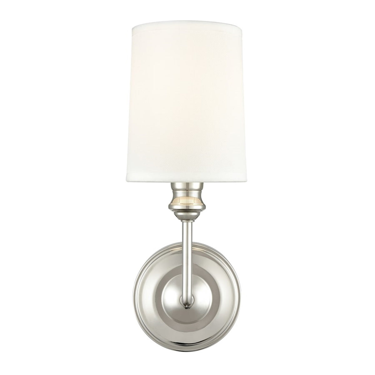 OPEN BOX ITEM: Millennium Lighting Leena 1-Light Wall Sconce | Traditional Polished Nickel and White Fabric | Bathroom & Hallway Accent Light | Model MN99801-PN