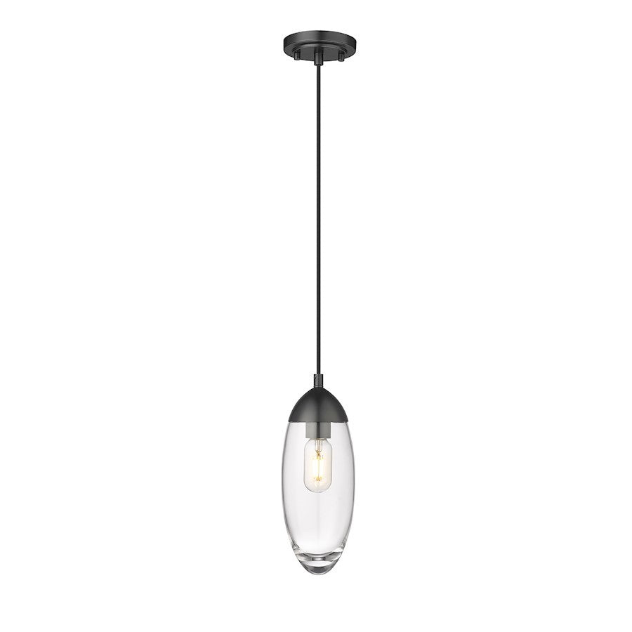 OPEN BOX: Z-Lite Arden 1 Light Pendant, Matte Black/Clear - 651P-MB