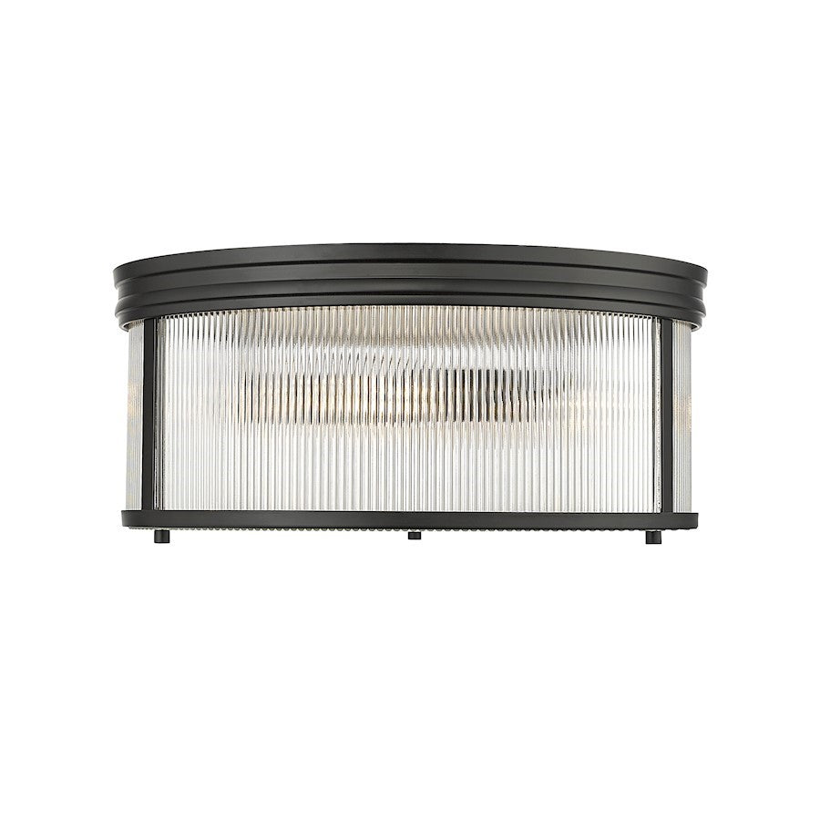 OPEN BOX: Z-Lite Carnaby 2 Light 18" Flush, Black/Clear Ribbed - 7504FR18-MB