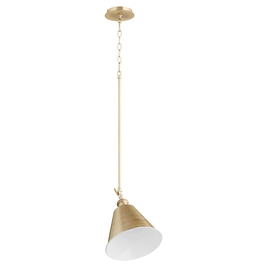 1 Light Metal Cone Pendant, Aged Brass