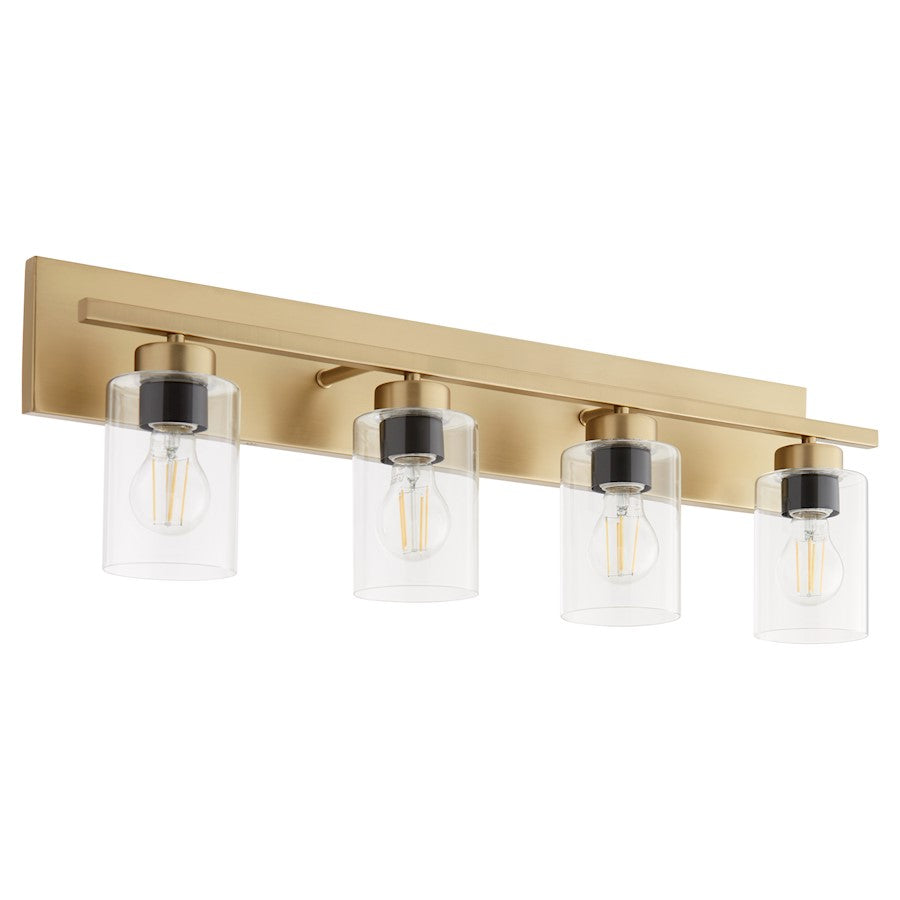 4 Light Bathroom Vanity Light, Aged Brass