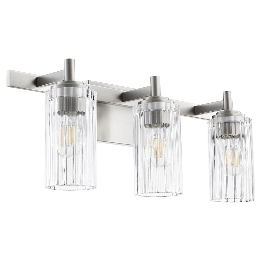 Quorum 3 Light Vanity, Satin Nickel/Clear