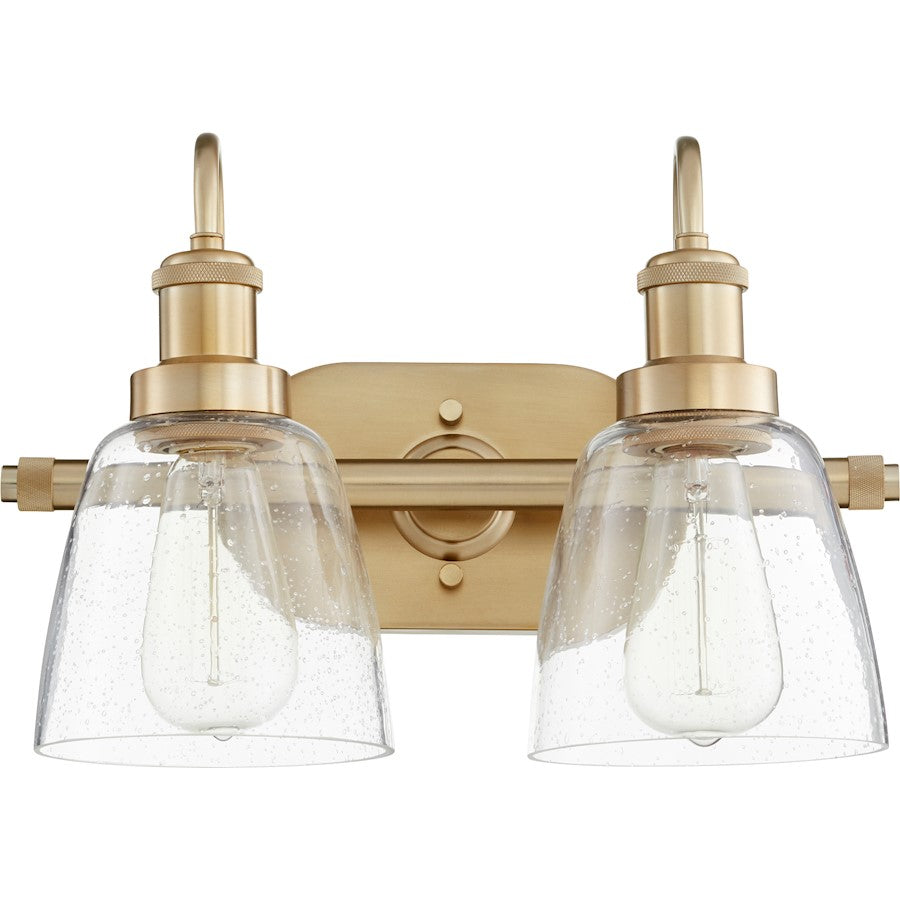 Quorum 2 Light Clear/Seeded Vanity, Aged Brass