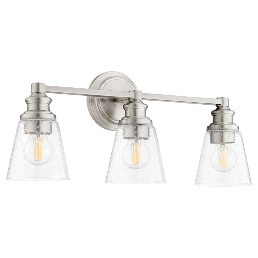 Quorum Dunbar 3 Light Vanity, Satin Nickel/Clear Seeded
