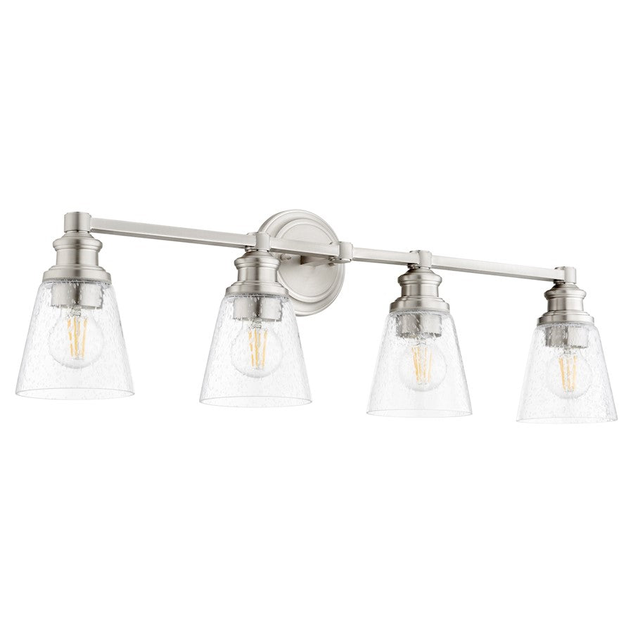 Quorum Dunbar 4 Light Vanity, Satin Nickel/Clear Seeded