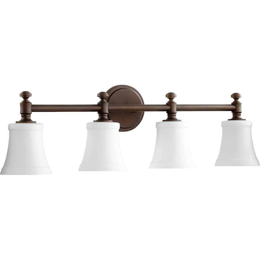 Quorum Rossington 4 Light 30' Vanity, Oiled Bronze/Satin Opal