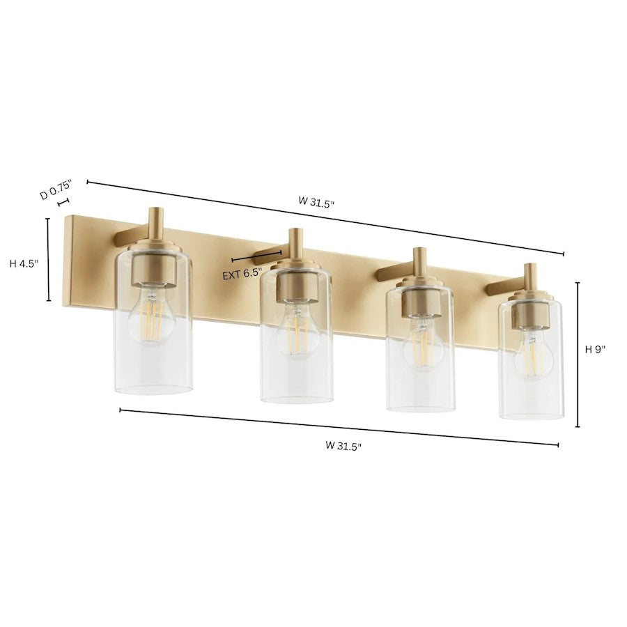 4 Light Bathroom Vanity Light, Aged Brass