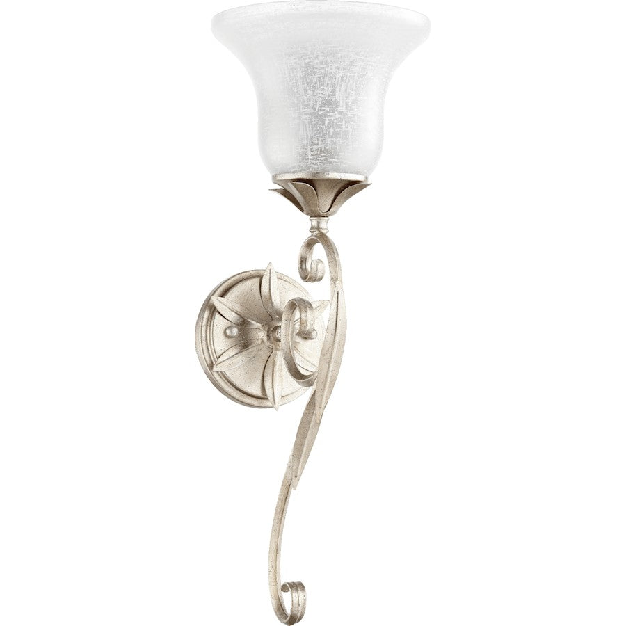 Quorum Flora 1 Light 7' Wall Mount, Aged Silver Leaf/White Linen