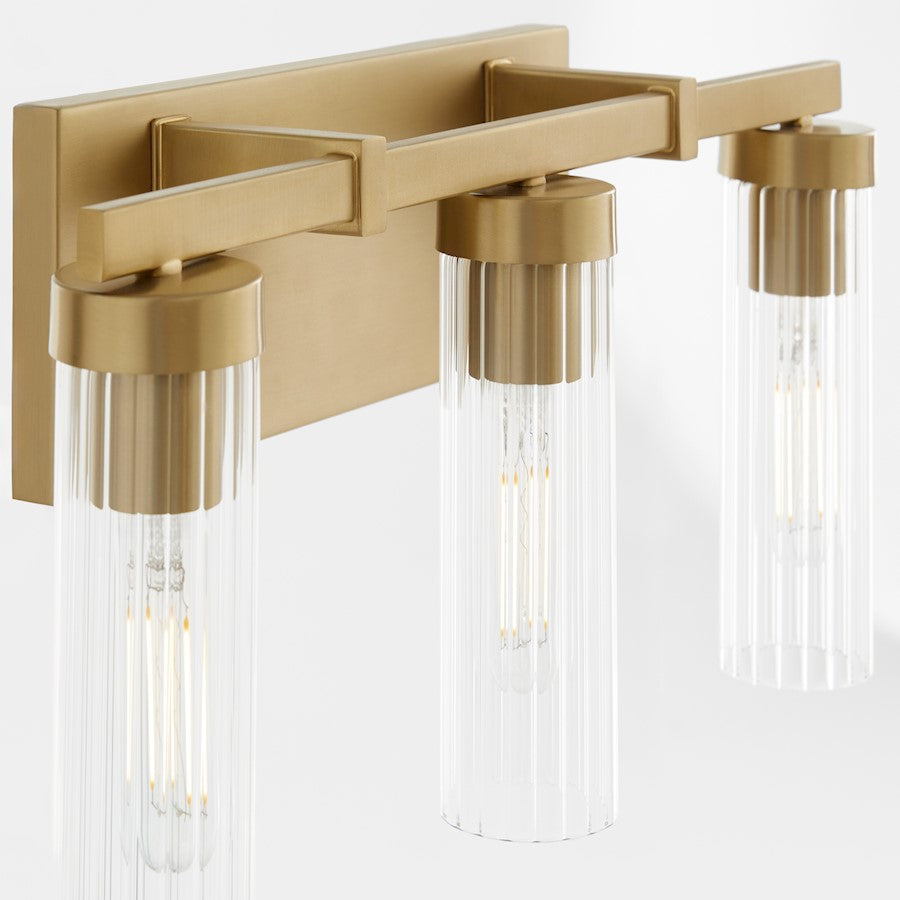 3 Light Bathroom Vanity Light, Aged Brass