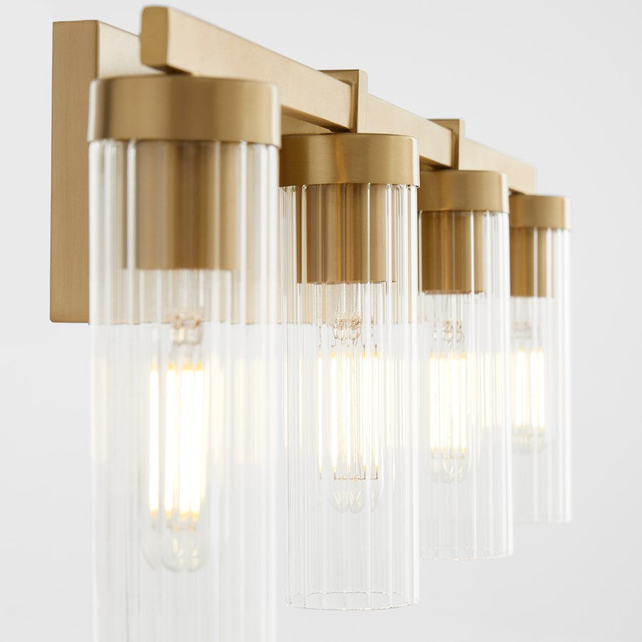 4 Light Bathroom Vanity Light, Aged Brass