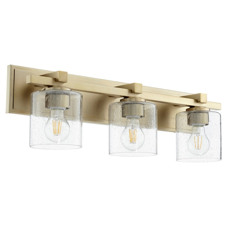 Quorum 3 Light Vanity, Aged Brass/Clear Seeded