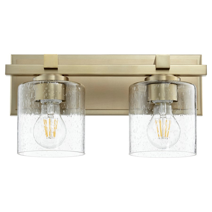 Quorum 2 Light Wall Mount, Aged Brass/Clear Seeded