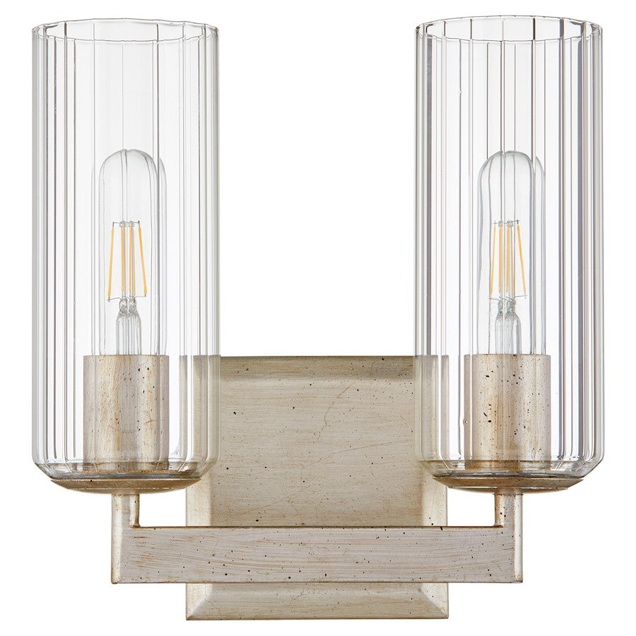 Quorum Merrick 2Lt Vanity, Aged Silver Leaf/Clear/Fluted - 574-2-60