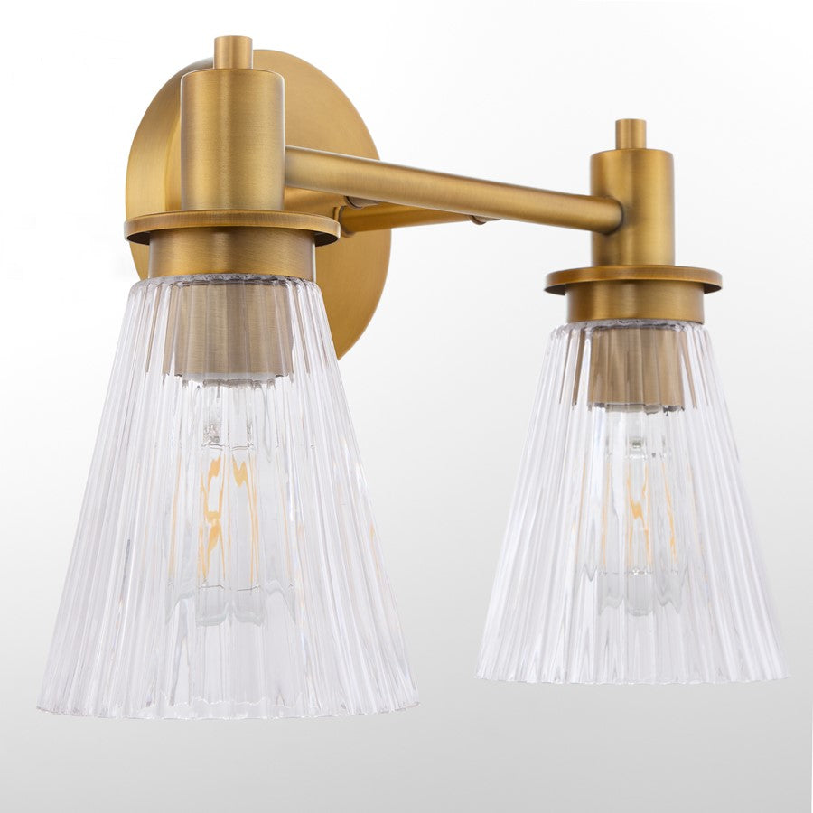 Quorum Lawton 2 Light Vanity, Brushed Brass/Clear