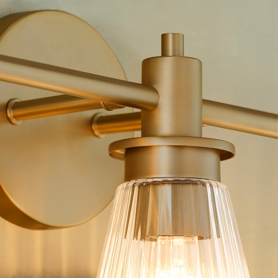 Quorum Lawton 3 Light Vanity, Brushed Brass/Clear