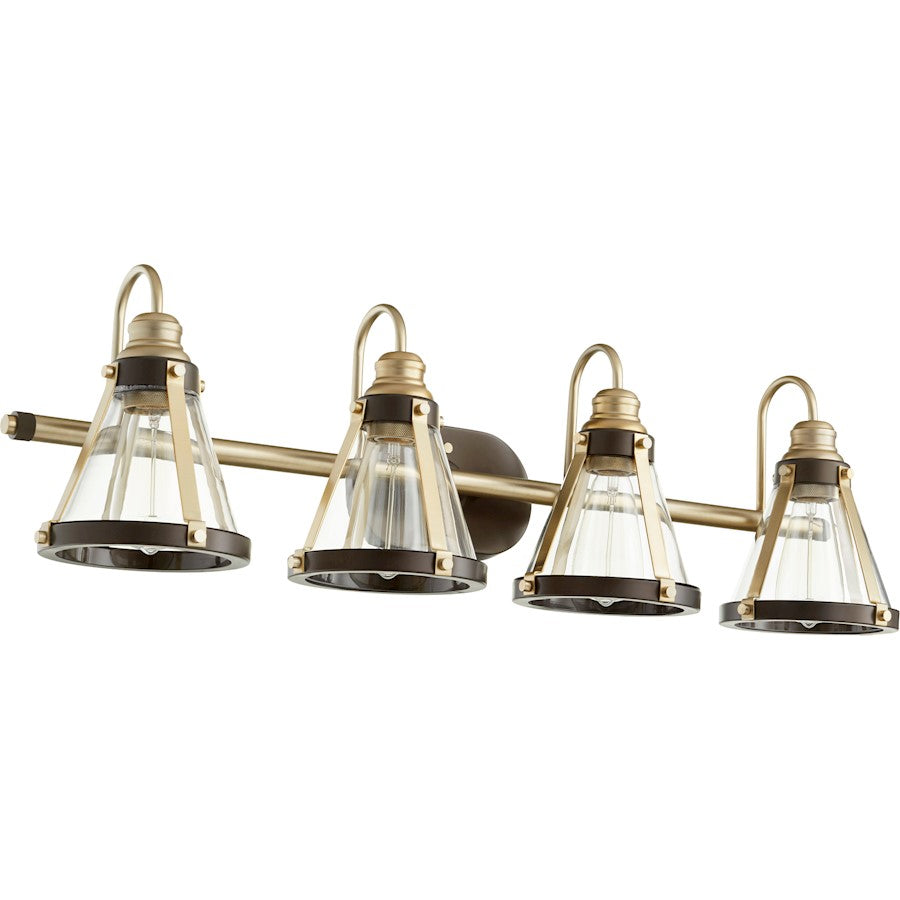 Quorum 4 Light Banded Cone, Aged Brass with Oiled Bronze