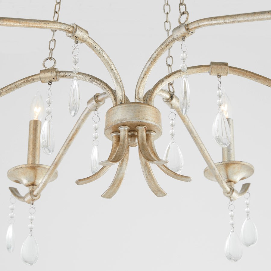 6 Light 36" Chandelier, Aged Silver Leaf