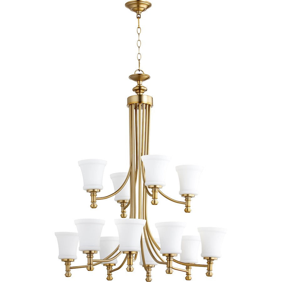 Quorum Rossington 12 Light 35.25' Chandelier, Aged Brass