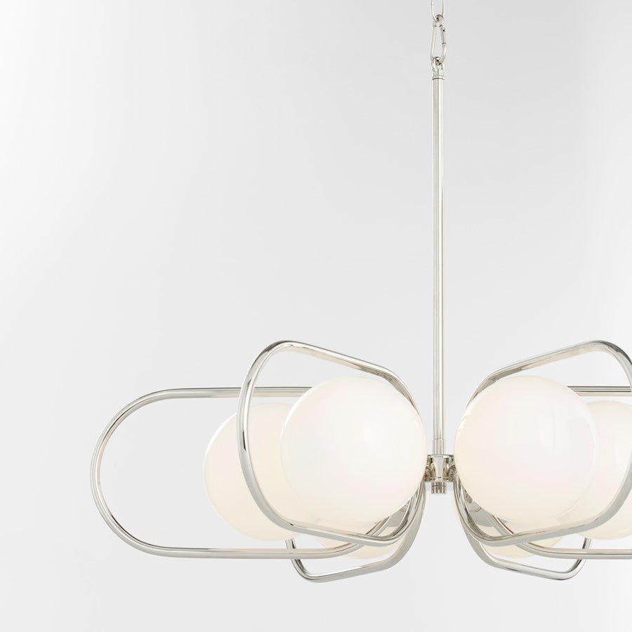 6 Light Chandelier, Polished Nickel