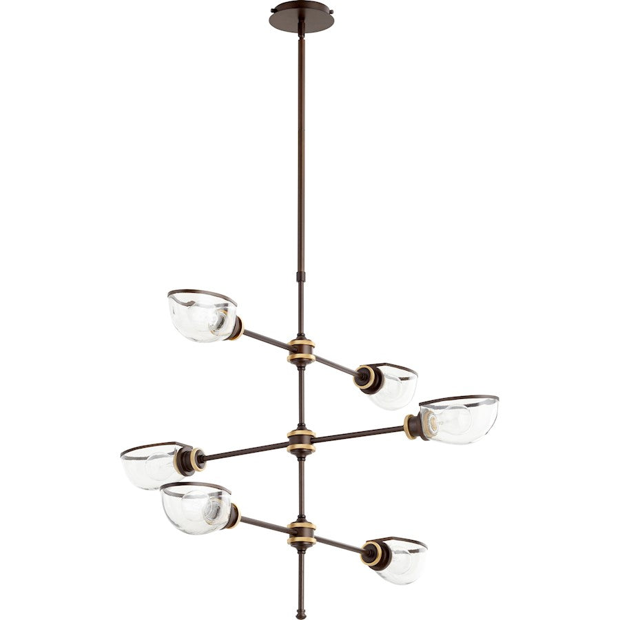 Quorum Menlo 6 Light Chandelier, Aged Brass/Oiled Bronze