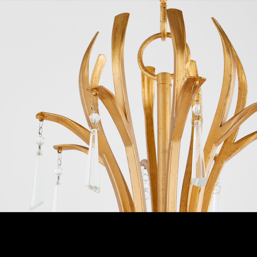 8 Light Chandelier, Gold Leaf