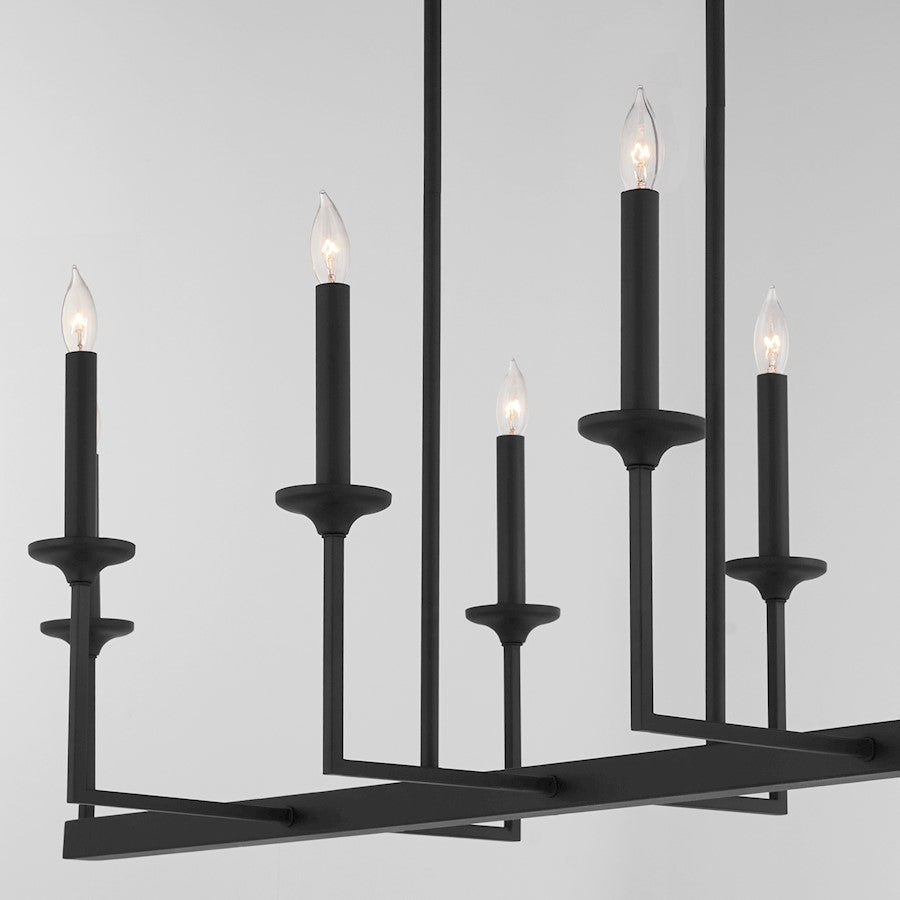8 Light Linear Chandelier, Matte Black