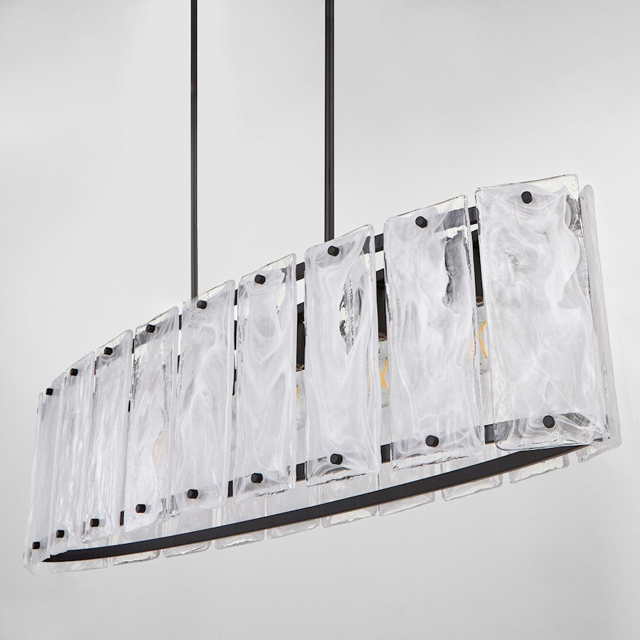 Quorum Prestige 6Lt Linear Island, Matte Black/Clear/Alabaster