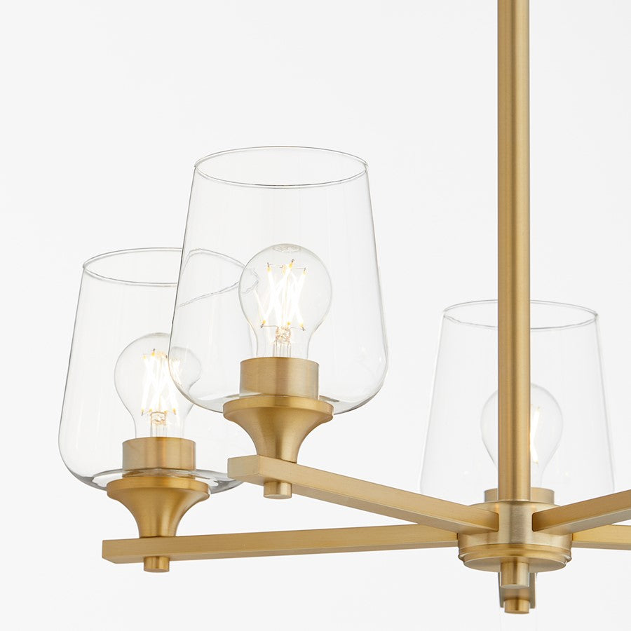 5 Light Chandelier, Aged Brass