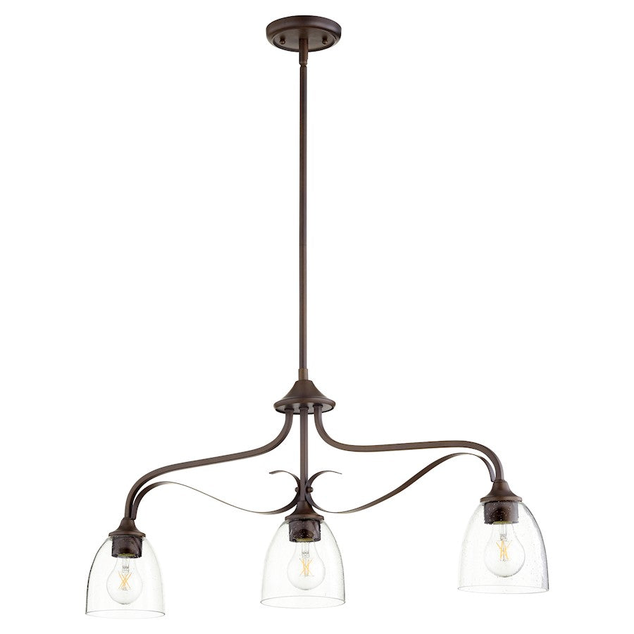 Quorum Jardin 3 Light Island Light, Oiled Bronze/Clear Seeded