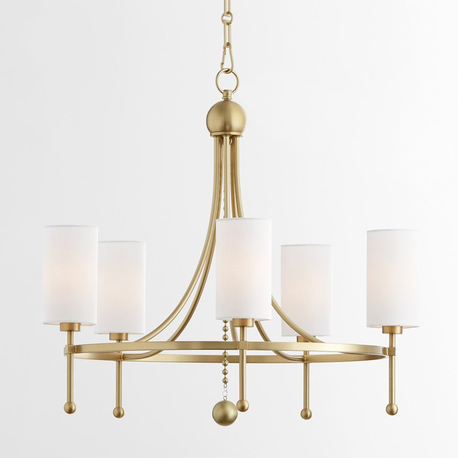 5 Light Bead Chandelier, Aged Brass