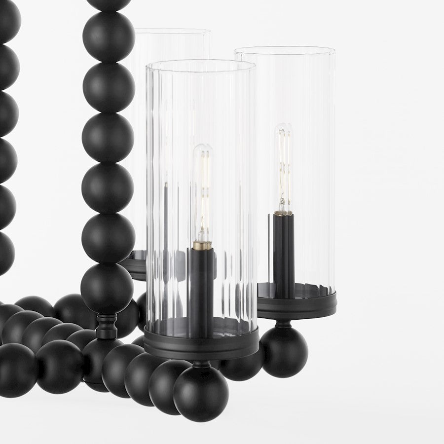 6 Light Linear Chandelier, Matte Black
