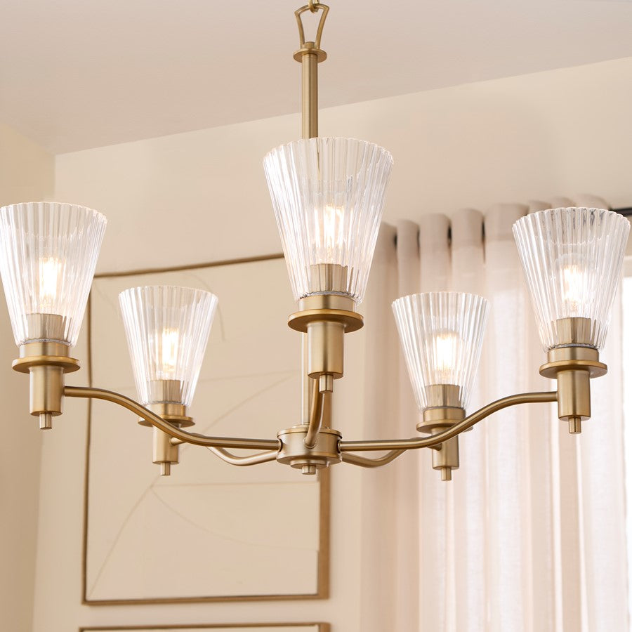 Quorum Lawton 5 Light Chandelier, Brushed Brass/Clear