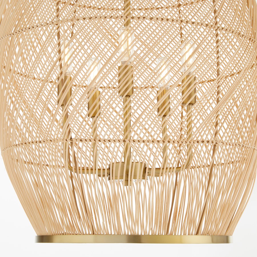 5 Light Rattan Pendant, Aged Brass
